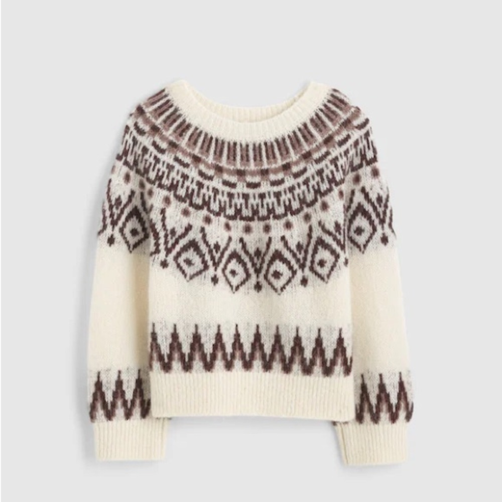 Madewell Cream and Brown Fair Isle Turtleneck Sweater - Picture 2 of 6